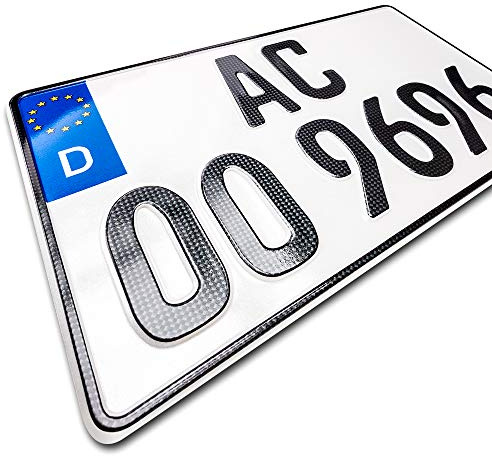1 Carbon Kfz Kennzeichen | 340 x 200 mm | LKW & PKW | Quad | Nummernschild | DIN-zertifiziert – Wunschkennzeichen mit individueller Prägung | SUV | Anhänger | Geländewagen | Autokennzeichen