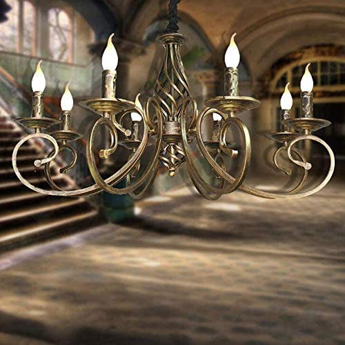 Rustikal Kerze Kronleuchter Antik Pendelleuchte Industrie Deckenleuchte Retro Metall Hängeleuchte E14 Höhenverstellbar Klassisch Hängelampe Für Wohnzimmer Esszimmer Schlafzimmer Bronze,8 flammes