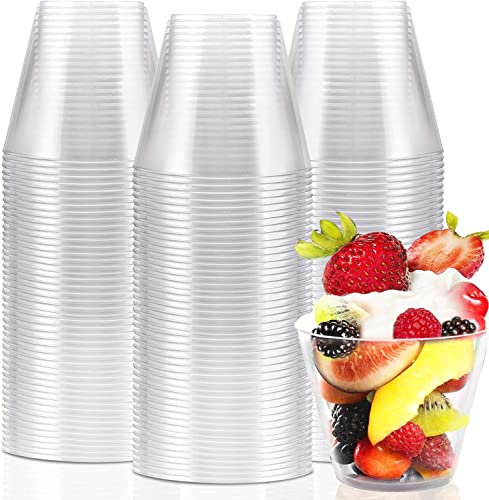 KAHEIGN 60Pzs Mini Tazas De Postre, 270ml Vasos De Postre Redondos De Plástico Copa De Aperitivo Transparente Parfait Tazón para Servir Reutilizable para Whisky Vino Pudín Mousse Gelatina (9 x 7,5cm)