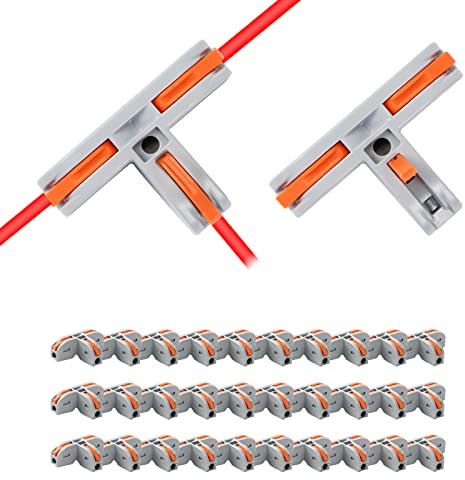Aigreat 30pcs Compact Wire Conductor Connector, T-Shape Electrical Connectors, Quick Terminal Block 112 Lever Wire Nut Connectors