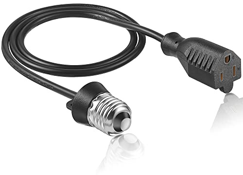 3 Outlet Light Socket Adapter, Convert E26/E27 Bulb Socket to 3 Prong Outlet with Extension Cord, Flexible Light Bulb Plug Converter Suitable for Indoor Outdoor Porch Garage Patio Use (Black,1 Pcs)