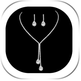Ushiny Bridal Wedding Rhinestone Jewellery Set Silver Teardrop Crystal Necklace and Earring Set Gem Dangle Drop Earring Jewellery Sets for Women and Girls