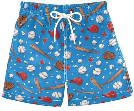 Baseball Sports Balls Boy's Swim Trunks Bat Mitt Stars Kids Toddler Swim Board Shorts Bathing Suits for Teens Swimwear Swimsuit L