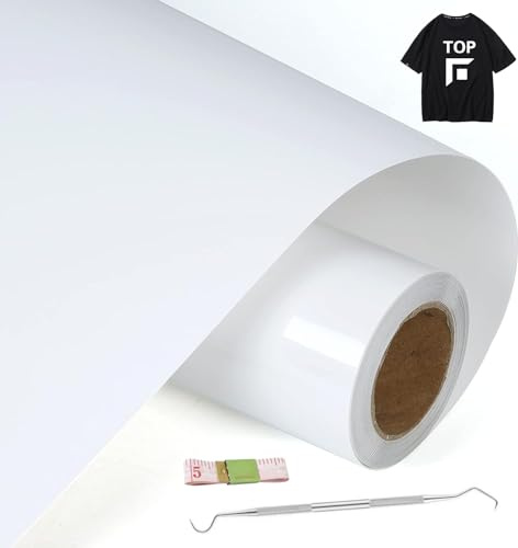 NCRGB Plotterfolie Textil,TransferfolieVinyl Vinylfolie Plotter Bügelfolie zum Bedrucken,Flexfolie Plotter Textil für DIY-T-Shirt & Anderen Stoffen Stoffe (Weiß, 30.5×10 m)