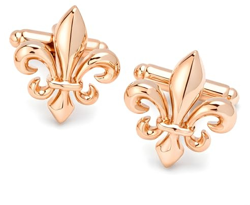 Bouton de Manchette Fleur de Lys Doré Or Rose | Boutons de Manchette Classique et Elégant | Cadeau Chemise de Mariage pour Homme | Accessoires Hommes Design | Manches Poignet Mousquetaire Luxe France