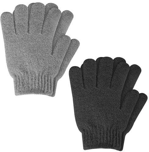 WLLHYF 2 Paar Peeling-Handschuhe doppelseitige Duschhandschuhe Entferner abgestorbener Haut Badehandschuh Peeling-Schrubber Duschzubehör für Beauty Spa Massage tägliches Bad (schwarz, grau)