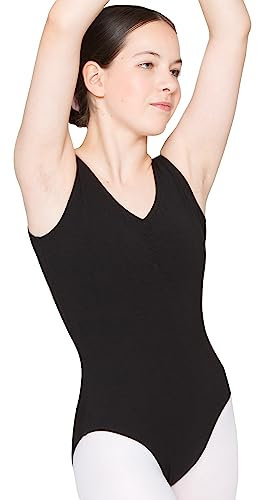 tanzmuster Ballett Trikot Damen ärmellos - Mona - Baumwolle - Schwarz 40 - geraffter Ausschnitt - schwarzer Tanz Body - Ballettkleidung für Erwachsene