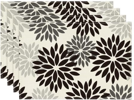 Artoid Mode Juego de 4 manteles individuales con diseño de flores y dalias, color negro, para otoño, 30 x 45 cm, lavable, decoración para fiestas