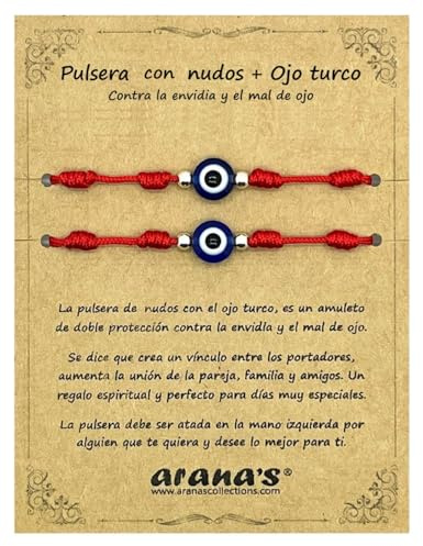 arana's - Armband 7 knutar med turkiskt öga kvinna man barn spädbarn - för det onda ögat - rött trådskydd negativ energi - lyckoamulett - par familj vänner, Ajustable de 11 cm hasta 28 cm, Nylon