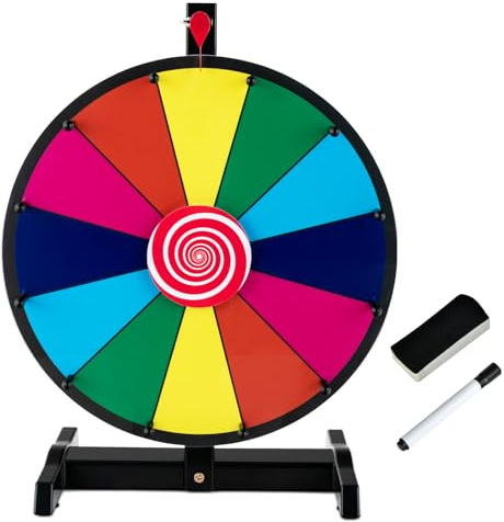 GOPLUS Juego de Ruleta Φ38 CM 12 Puntos Personalizables, Ruleta de La Fortuna con Bolígrafo Borrable, para Fiestas, Cumpleaños (15-38cm)