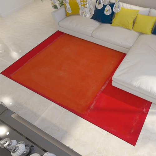 CIHCOHOME Moderner Teppich mit niedrigem Flor Schlafzimmerteppich Dünner Wohnzimmerteppich mit Rutschfester Rückseite Orange und Rot Bereich Teppich Maschinenwaschteppich für zu Hause 120x180cm