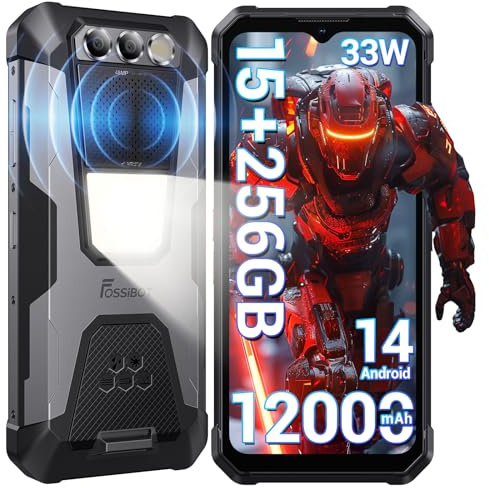 FOSSIBOT F106 Pro Rugged Smartphone Unlocked, 15+256GB Storage 12000mAh Battery 6.58” FHD+ Screen 48MP+20MP+16MP Camera Android 14 110db Big Speaker 512LM Camp Light IP68/IP69K 4G Dual SIM NFC OTG