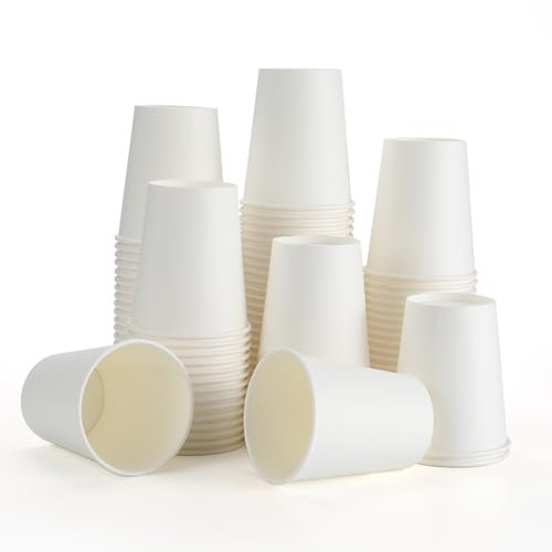 ZALAON Disposable Paper Cups,100 x 9oz White Paper Cups for Hot and Cold Drinks (250ml)