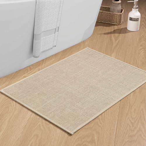 chakme Badezimmerteppich 43 x 61 cm rutschfeste Badematte mit Gummi Rückseite Badteppich rutschfest waschbar Badvorleger Bad Teppich Badezimmer Duschvorleger Beige