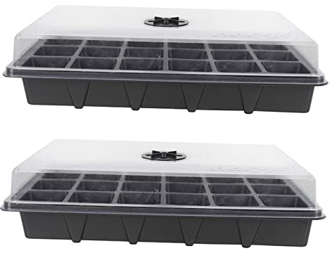 CIYODO Scatola la Germinazione Piante 24 Fori con Coperchio Ventilato, Vassoio da Giardinaggio in Plastica Nera, Set 2 Pezzi per Semina e Coltivazione in Serra, Alta Percentuale