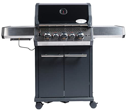 SANTOS Gasgrill S-318 schwarz - 3 Hauptbrenner, 800 °C Grillzone, Heckbrenner/Backburner, Gussgrillroste - inkl. Drehspieß, Rostheber & Silikonablage
