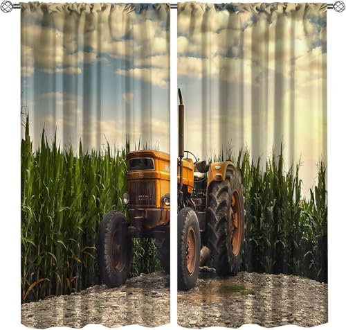 Kinder Verdunkelungsvorhänge Landwirtschaftlicher Traktor 3D Polyester Ösen Vorhang, Für Wohnzimmer Schlafzimmer Kinderzimmer Junge Mädchen Zimmer Blickdicht Schallschutzvorhänge 2Er Se 9426351857437