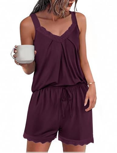 Uniexcosm Pyjama D'Été Sexy pour Femme Pyjama Court Femme Pigiama Di Cotone Donna Cravate en V avec Dentelle