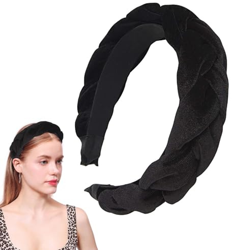 EUZUXU Geflochtene Stirnbänder für Damen, Samt Haarreif Geflochten Stirnband, Haarreifen Mode Stirnbänder Haarschmuck Kopfband, für Damen und Mädchen(Schwarz)