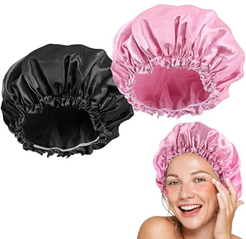 2 pezzi di raso da donna impermeabile cuffia per capelli per donne ragazze elastico riutilizzabile per bagno spa salone trucco