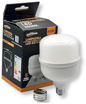 GASIASHOP SRL UNIVERSO T120-60W LAMPADINA SMD LED E27 + ADATTATORE E40 60W TUBOLARE T120 7300 LUMEN 6500K
