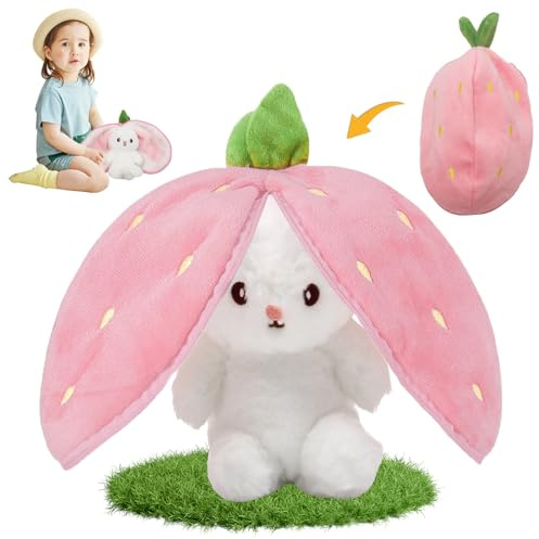 Poupée Lapin De Pâques, Jouet en Peluche de Lapin, Lapin en Peluche en Fraise, Fraise Lapin Oreiller en Peluche, Poupée De Lapin Fraises, Lapin Plush Doll de Pâques, Cadeau pour garçons et Filles