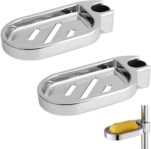 2 portasapone da doccia, supporto per sapone da doccia, con clip regolabile, con asta rotonda da 22 mm (argento)
