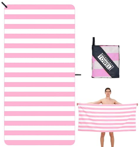 DDUP Microfibre Beach Towel, 160x80cm Extra Large Sand Free Beach Towels for Adults,Soft and Lightweight Travel Towel,Double Sided Quick Dry Super Absorbent with Mesh Bag for Swimming Yoga Gym(Pink)