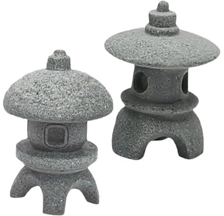 GLSTOY 2pcs Japanese Style Pagoda Statue Outdoor Garden Ornaments Miniature Sandstone Statues for Bonsai Zen Garden Decor