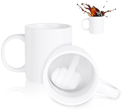 AOOTE Taza de Café con Dedo, 280ML Taza de Café con Dedo Medio, Taza de Cerámica de Té, Divertida Taza de Cerámica con Dedo Medio 3D en la Parte Inferior, Novedad Regalo para el Día de los Inocentes