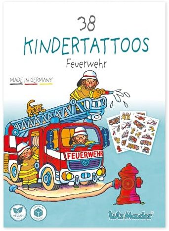 Lutz Mauder 38 Kinder Tattoos hautfreundlich Kindertattoos Feuerwehr | Löschfahrzeug, Hubschrauber Tattoo Kinder – Made in Germany, vegan, plastikfrei verpackt - BHT und talkumfrei