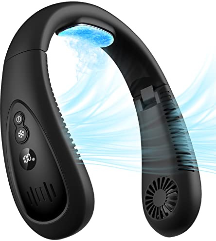Climatiseur de cou portable avec plaque de refroidissement 360° ventilateur USB rechargeable 5000 mAh, mains libres, sans pales - Mini ventilateur pliable pour homme, femme