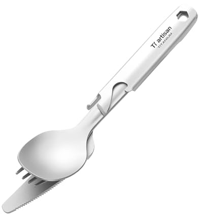 Ti artisan Lot de 4 couverts utilitaires en titane, fourchette, cuillère, décapsuleur, pour camping, voyage, usage quotidien