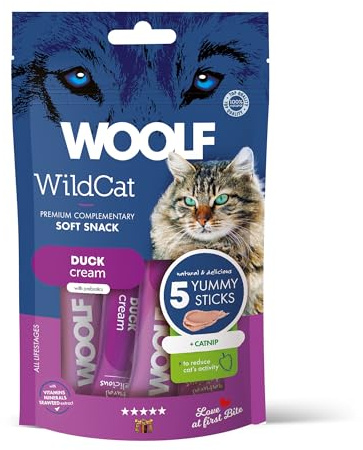 Snack Líquido para Gatos Sin Cereales con Hierba Gatera Natural - Textura Cremosa, Topping Calmante Gato - Premio Hidratante Ideal para Gatos Senior Y Sensibles - Woolf