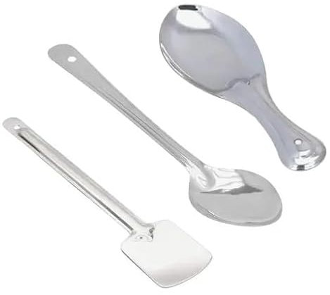 BRACOP® Stainless Steel Cooking Spatulas Set Of 3 Pcs Indian Kitchen Utensil Rice Food Serving Spoons Steel Spatulas Mini Cookware Dishwasher Safe Kitchen Accessories Different Shape Cooking Tools
