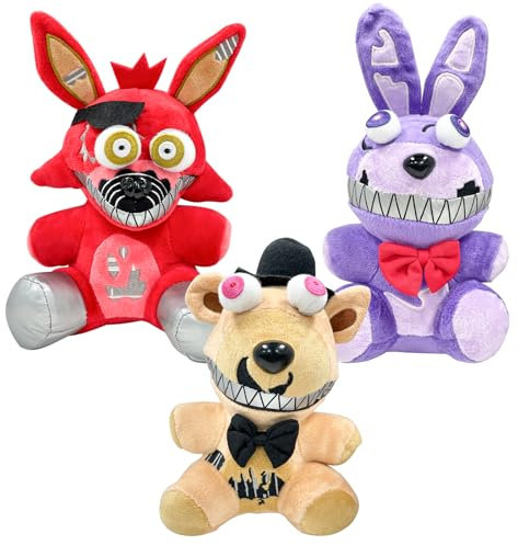 PQKL-party 3 pcs Teile Fünf Nächte In Freddys Plüschspielzeugset, FNAF Plush Toys Bonnie, Foxy Fazbear Und Bonnie Und Hasenspielzeug, Plüsch Charaktere Weihnachtsspielzeug für Jungen und Mädchen