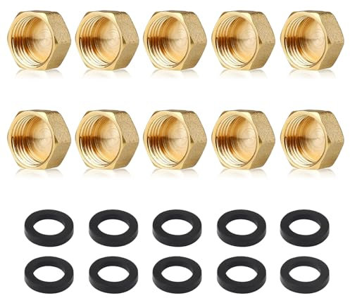 Brass Blanking Cap, 10 Pcs Brass Blanking Nut Cap, 1/2 Inch Radiator Valve Caps Female Blankings Stop Caps with Washers Hex for Washing Machine Radiator Valve Faucets Tap