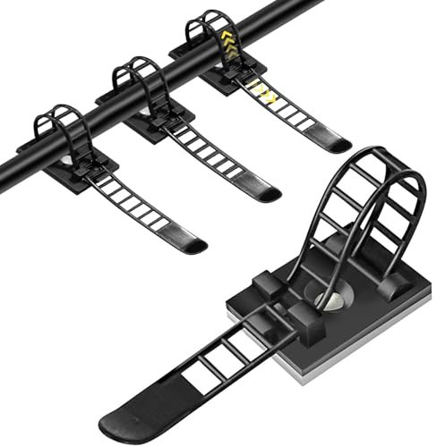 70 Stück Verstellbare Kabelhalter, Selbstklebende Kabelclips, Kabelbinder mit Klebehalterung, Kabelmanagement Kabelhalter für Computerkabel, TV-Kabel, USB-Kabe, Schreibtisch (Schwarz)