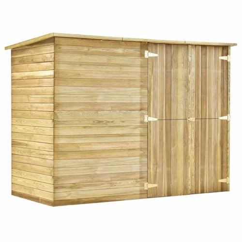 Fahrradgarage mit 2 Türen, Gerätehaus Abschließbar für Hinterhof, Balkon oder Terrasse, Wetterfest, Braun 232x110x170 cm Kiefernholz Imprägniert