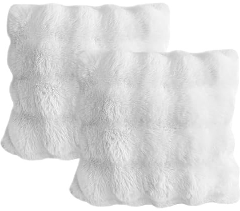 Durdiiy 2 Packs Fluffy Soft Faux Fur Cushion Covers Home Decorative Super Soft Luxury Pillow Covers 45 cm x 45 cm for bedrooms, living rooms, sofas, beds, and cars (White)