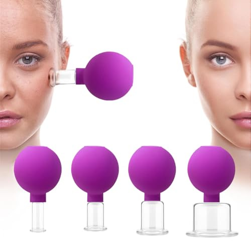 SexxLady Juego de ventosas con ventosa de silicona, 4 unidades, para masaje al vacío, desintoxicación contra tensiones, arrugas y celulitis, para cualquier parte del cuerpo (Rosa)