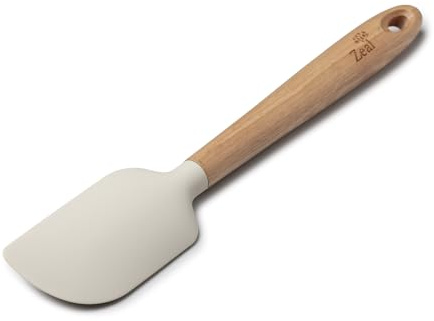 Zeal Silicone Spatula with Ash Wooden Handle – 25cm Non-Scratch, Heat-Resistant Cooking & Baking Spatula for Mixing, Scraping & Folding (Cream)