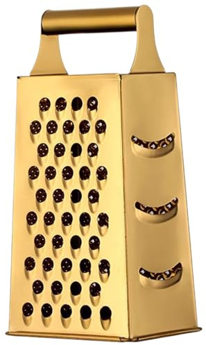 Cheese Grater, Stainless Steel Box Grater with 4 Sides, 9.3 Inch Height Vegetable Slicer with Handle, Portable Graters for Kitchen, Cheese, Vegetables, Potatoes, Ginger, Gold