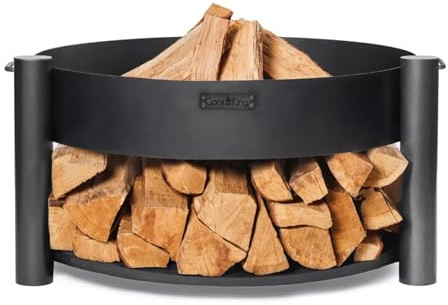BENE ON FIRE Feuerschale Ø 60 cm rund mit Griffen & Holzstauraum Washington | Feuerkorb aus robustem Stahl | Feuerstelle Garten | Brennholz Platz