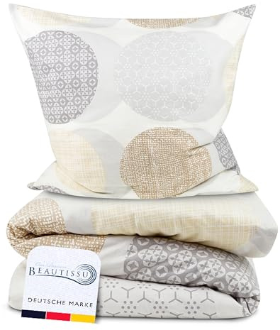 Beautissu Biber Bettwäsche 155x220 cm 2teilig Josi – 100% Baumwolle Warme Flanell Winterbettwäsche – Biberbettwäsche 1X Bettbezug & 1X Kissenbezug 80x80 cm Feinbiber Bettwäsche-Sets Biber Beige