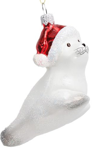 SIKORA Robbe mit Weihnachtsmütze besondere Weihnachtskugel Glas Christbaumschmuck Deko Figur Weihnachten Anhänger Ornament - Meisterstücke - BS789