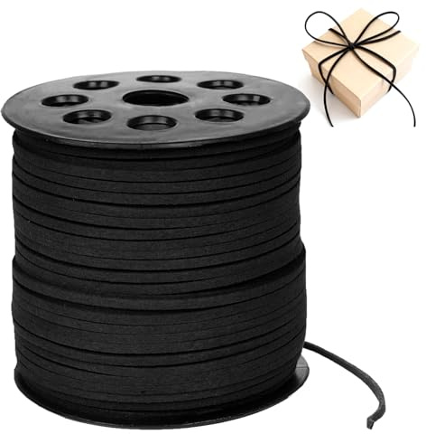 91m x 3 mm Lederband Lederschnur, Basteln Lederbänder Faux Wildleder Schnur Lederschnur für Ketten DIY Armband (Schwarz)
