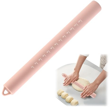 Mattarello antiaderente per impasto, in silicone, con anima in acciaio, 26,4 cm, colore: rosa
