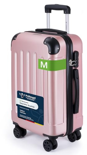 YONSLY Trolley Koffer, Reisekoffer Suitcase, Rollkoffer Handgepäck, Hartschalenreisekoffer, Teleskopkoffer mit 4 Rollen 360°, Zahlenschloss, Gummigriff für Tourismus, Reisen(M, Roségold)