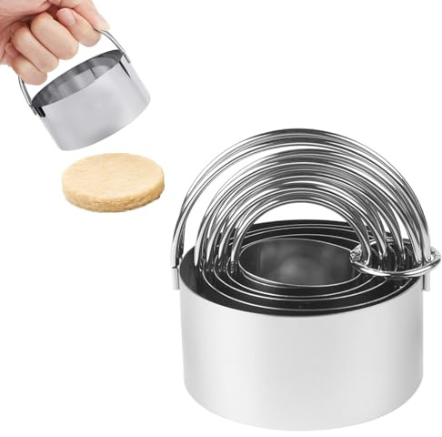 5-Piece Stainless Steel Scone Cutter Set with Handles,5 Versatile Sizes Stainless Steel Pastry Cutters for Baking, Professional Circle Dough Tool for Baking Enthusiasts and Home Bakers